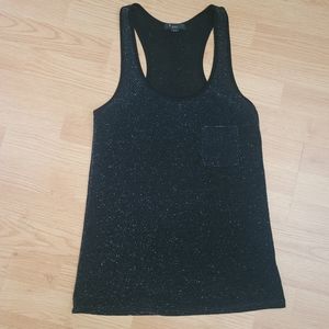 Black Glitter top, SZ S, Racer Back Tee w pocket